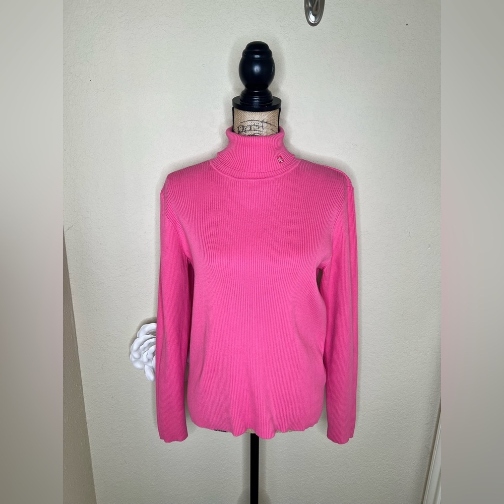 NTM: Lauren Ralph Lauren Pink Ribbed Turtleneck Sweater XL Embroidered Logo